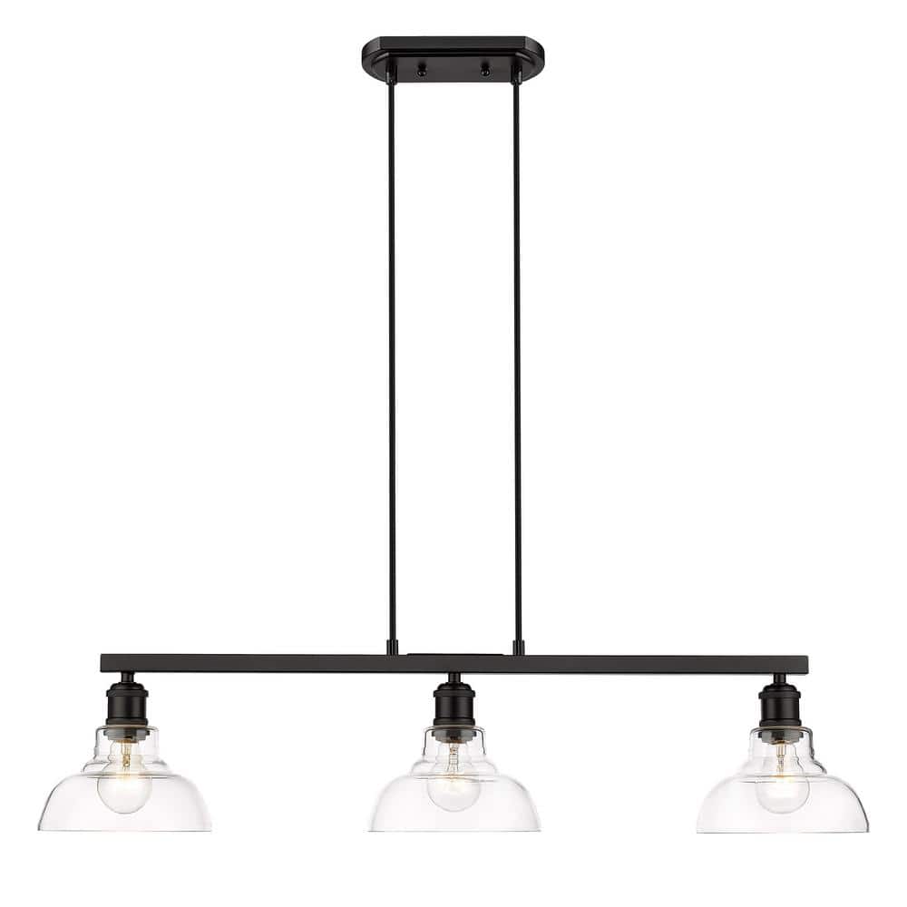Carver Matte Black Linear Island Pendant with Clear Glass