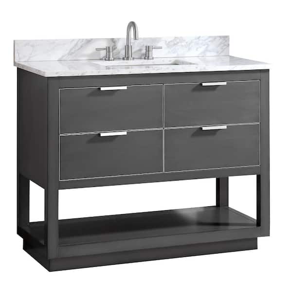 Allie 43 in. Single Sink Twilight Gray with Silver Trim Bath Vanity with Carrara White Marble Top