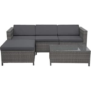 5-Piece Wicker Outdoor Couch with Gray Cushions