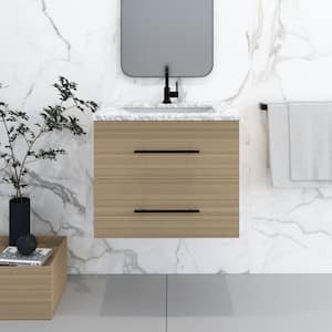 Napa 30 W x 22 D x 21-3/4 H Single Sink Bathroom Vanity Wall Mounted in Sand Pine with Carrera Marble Countertop