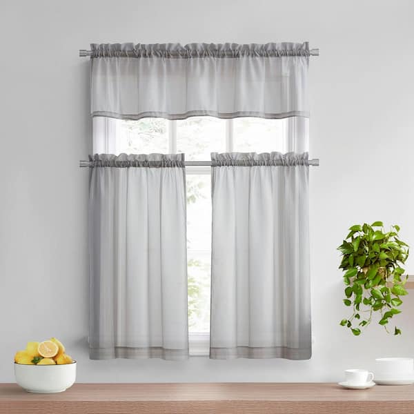 Arm and Hammer Curtainfresh Light Grey Solid Polyester 56 in. W x 36 in. L Sheer Set Rod Pocket Curtain Panel
