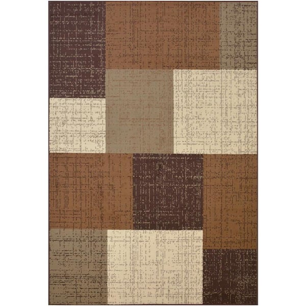 RugStylesOnline Modela Geometric Abstract Brown and Tan 8 ft. x 10 ft. Synthetic Rectangle Area Rug