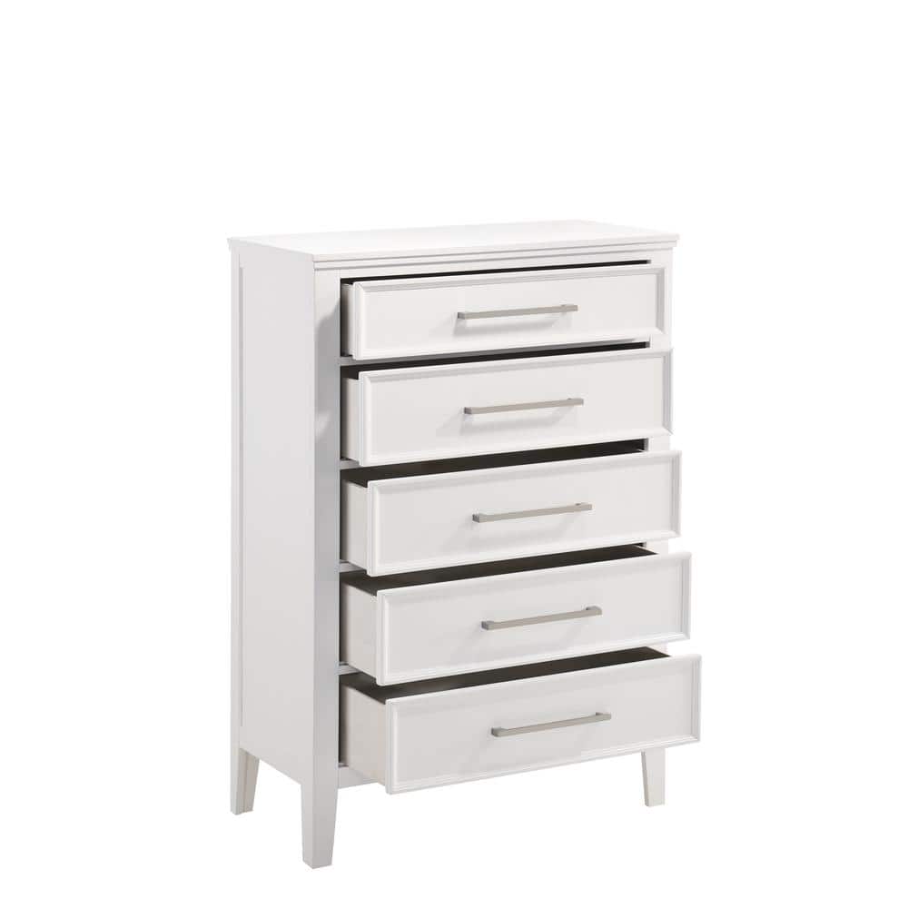 White Transitional 5-Drawer Chest with Dovetail Construction