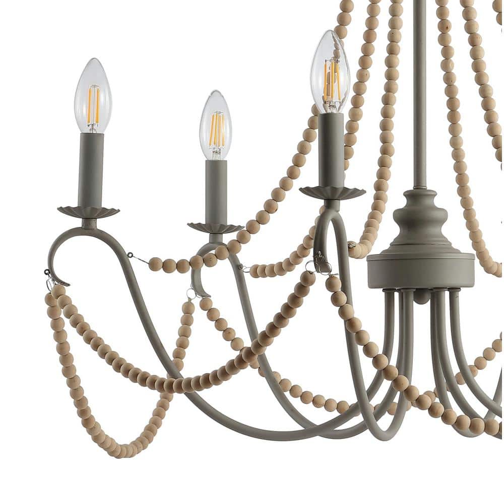 Rustica 27" Gray Metal and Wood Bead Chandelier