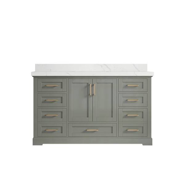 Willow Collections Boston 60 in. W x 22 in. D x 36 in . H Single Sink Bath Vanity in Evergreen with 2" Calacatta Quartz Top