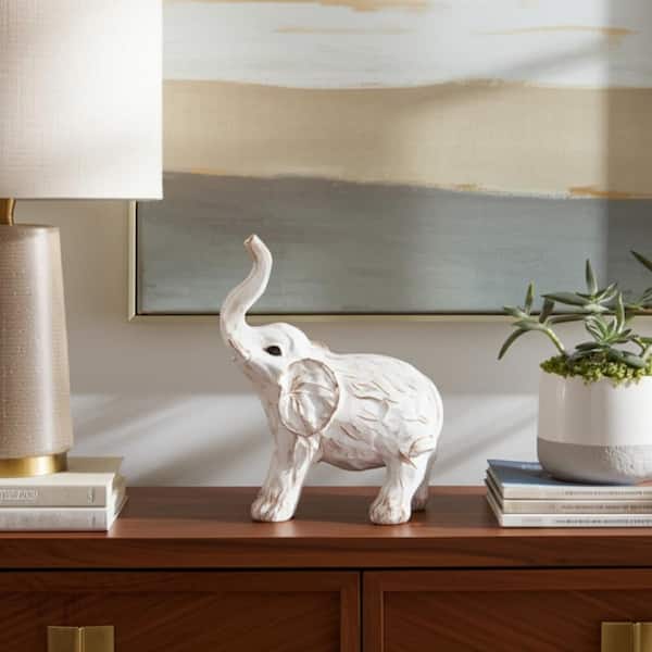 Liv & Skye White 9 in. x 11 in. Resin Elephant Figurine