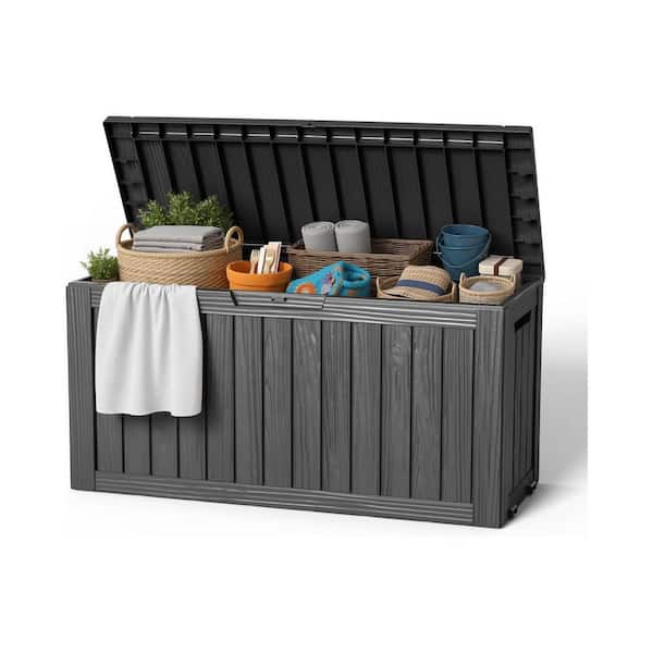 21.06 in. W x 46.06 in. D x 21.65 in. H Striped Black Resin Outdoor Storage Cabinet