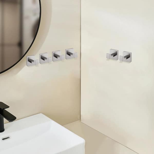 6-Pack J-Hook Wall-Mounted Stainless Steel Bathroom Robe/Towel Hook in Brushed Nickel for Bathroom Kitchen