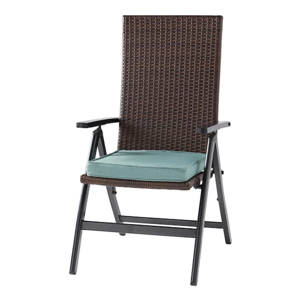 Greendale Home Fashions Wicker Outdoor PE Foldable Reclining Chair with Seaglass Seat Cushion