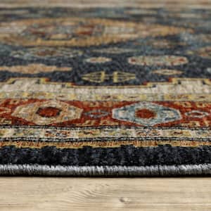 Blue Red Beige Orange Gold and Tan 3 ft. x 5 ft. Oriental Power Loom Stain Resistant Fringe with Area Rug