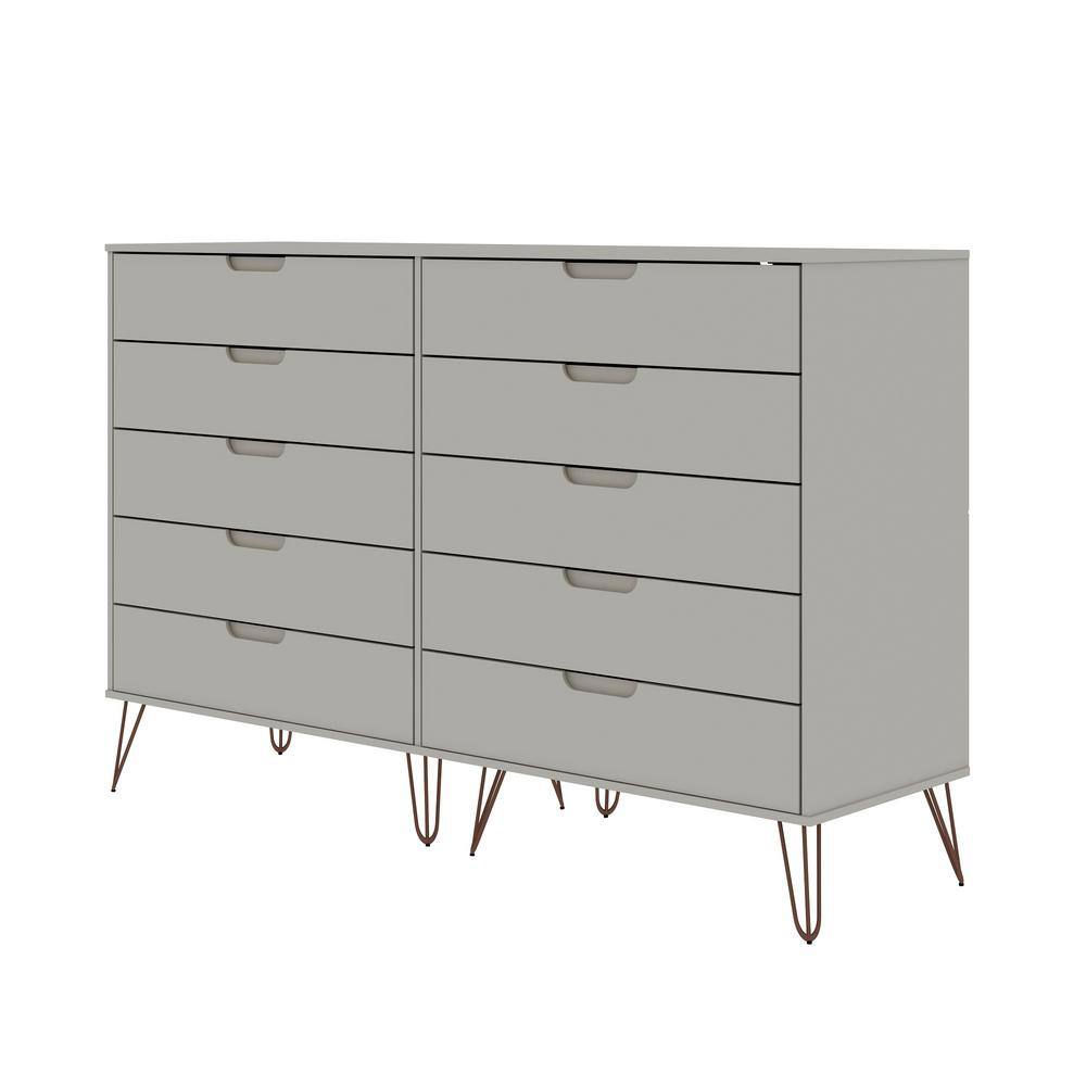 Mid-Century Modern Double Tall Dresser in Off White with Metal Legs