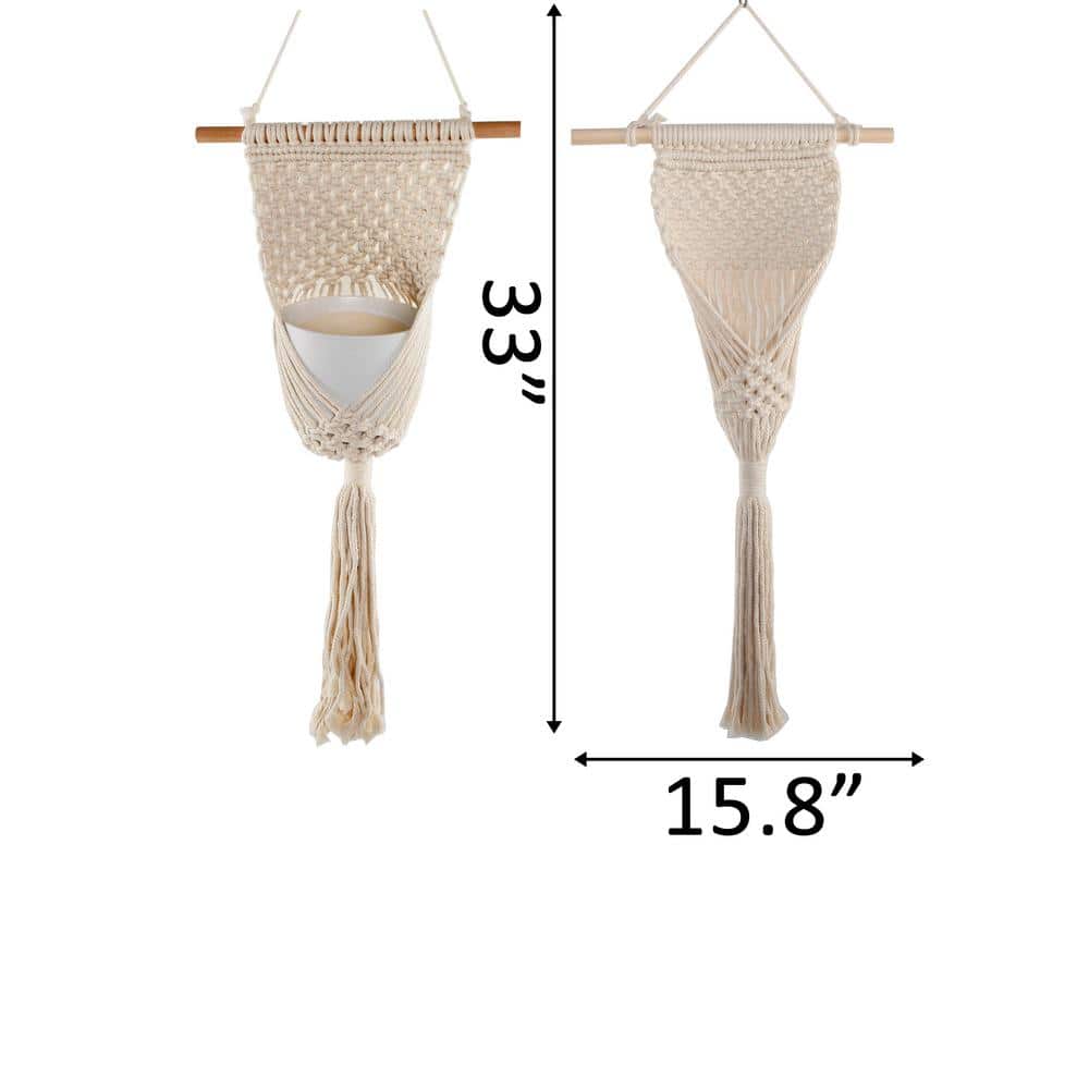 33" White Macrame Rope Indoor Plant Hanger