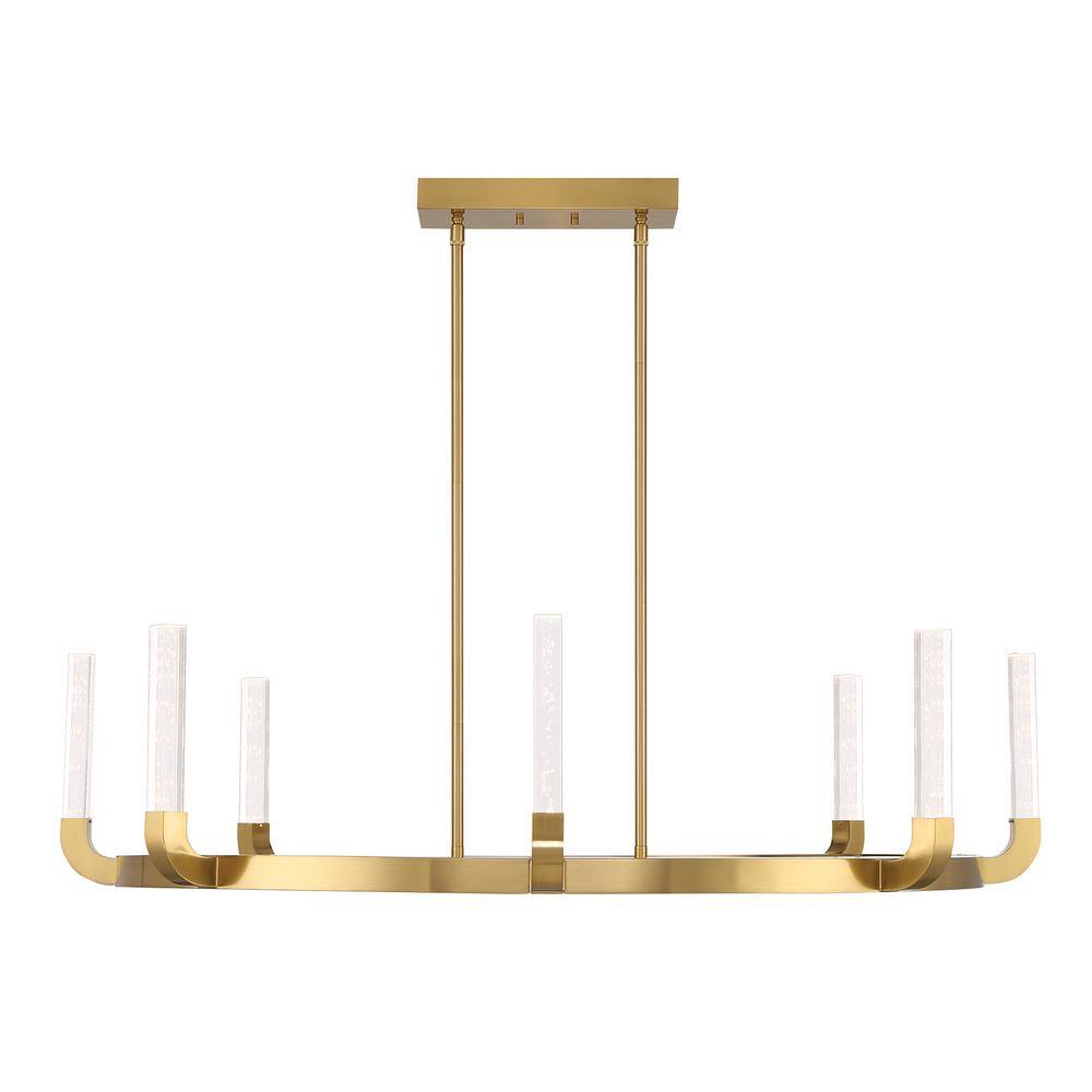 Warm Brass 8-Light LED Linear Chandelier with Clear Seeded Acrylic Shades