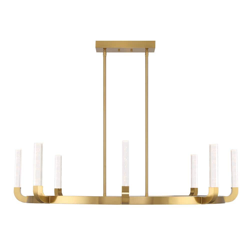 Warm Brass 8-Light LED Linear Chandelier with Clear Seeded Acrylic Shades