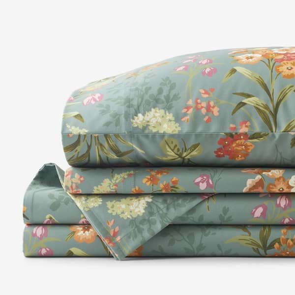 Legends Hotel Blooming Elegance Wrinkle-Free Olive Green Sateen Full Sheet Set