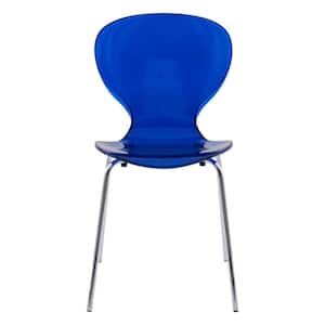 Oyster Transparent Blue Modern Plastic and Chrome Side Chair