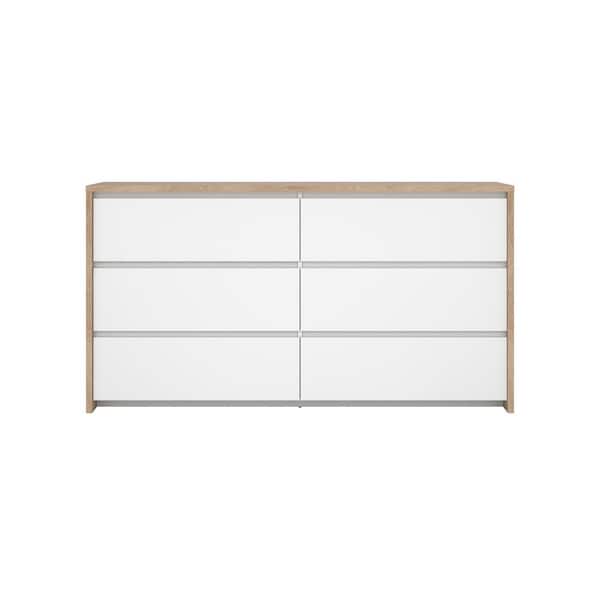 Tvilum Next Jackson Hickory/White High Gloss 6 Drawer 61.85 in. W