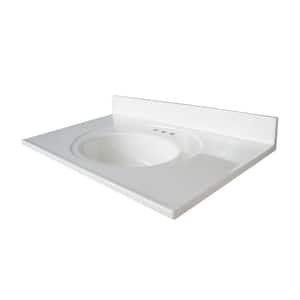 Newport 37 in. W x 22 in. D Cultured Marble White Round Single Sink Vanity Top in White