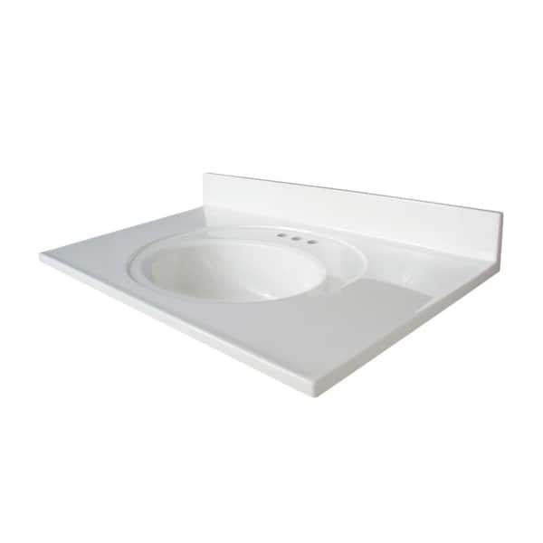 Glacier Bay Newport 37 in. W x 22 in. D Cultured Marble White Round Single Sink Vanity Top in White