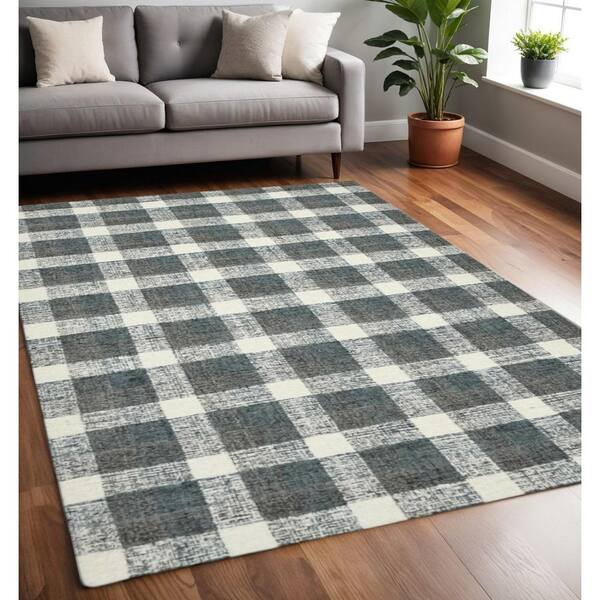 5 ft. x 7 ft. Multi-Colored and Ivory Wool Plaid Hand Tufted Area Rug
