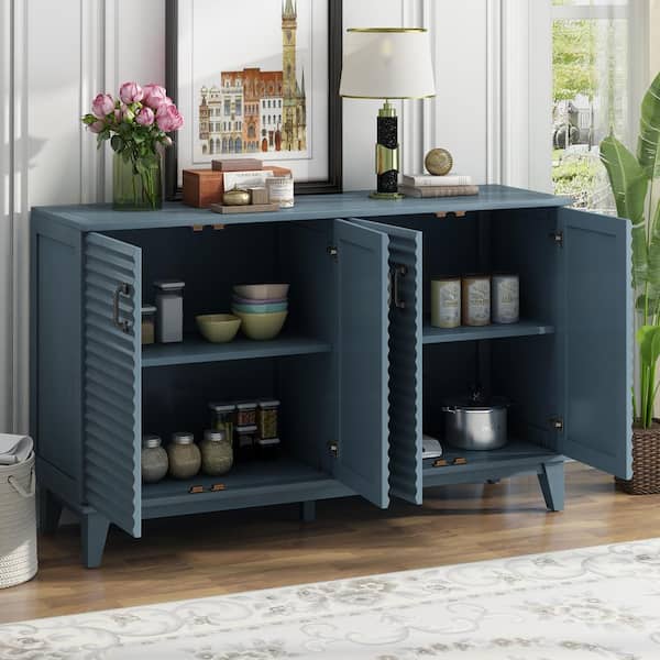 60 in. W x 18 in. D x 36 in. H in Navy Blue Soildwood and MDF Ready to Assemble Floor Base Kitchen Cabinet Sideboard