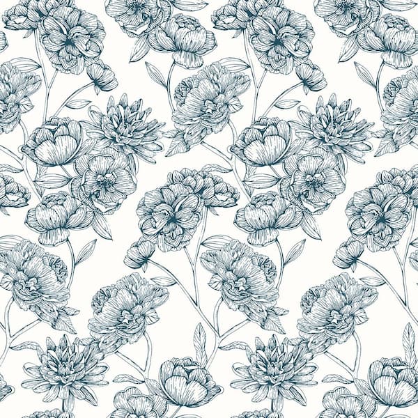 NuWallpaper 216 in. x 20.5 in. Blue Gilded Floral Peel and Stick Wallpaper