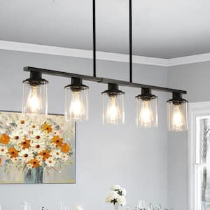 5-Light Matte Black Modern Pendant Light Chandelier with Clear Glass Shades with No Bulbs Included