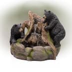 24 in. Tall Outdoor 2 Bears Climbing on Rainforest Water Fountain with LED Lights