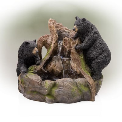 24 in. Tall Outdoor 2 Bears Climbing on Rainforest Water Fountain with LED Lights