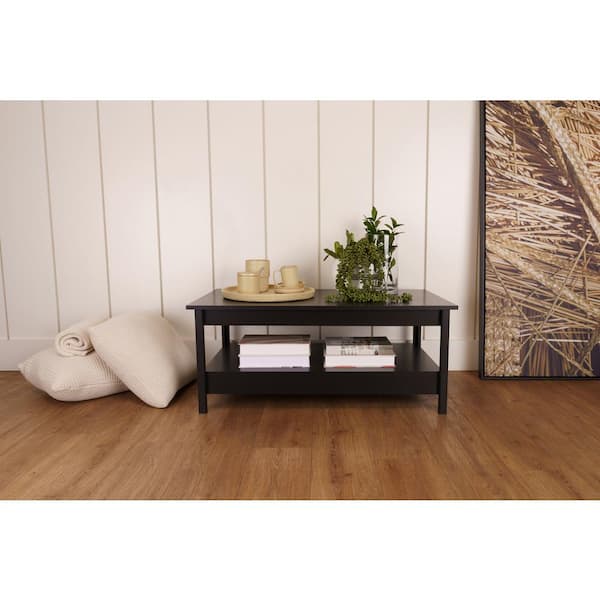 Bertolini Oasis 37 in. Black Rectangle Wood Coffee Table with Bottom Shelf