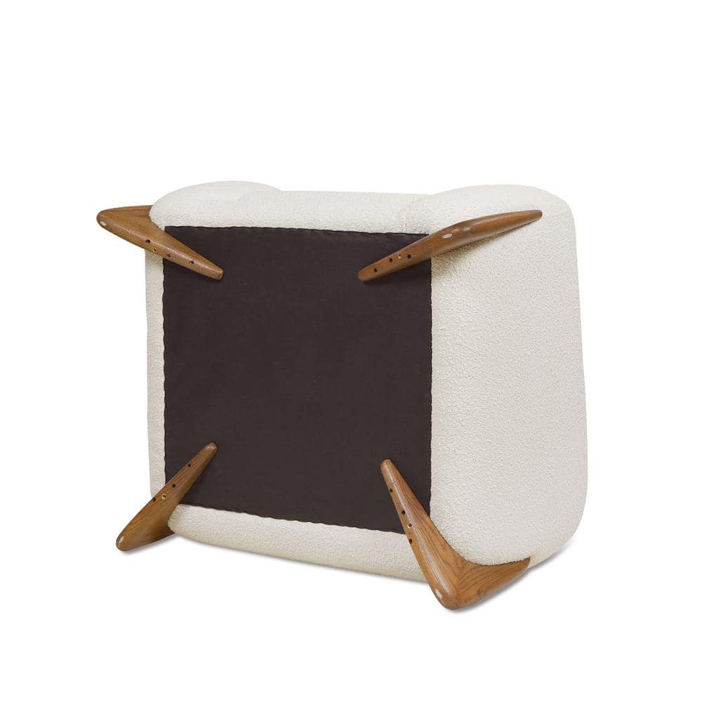 Ivory White Bouclé Armchair with Oak Wood Legs