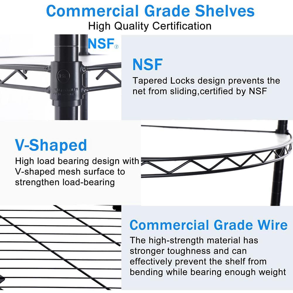 Black Adjustable 6-Tier Corner Wire Shelf Rack