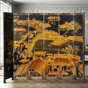 6 ft. Black 6-Panel Ching Ming Room Divider