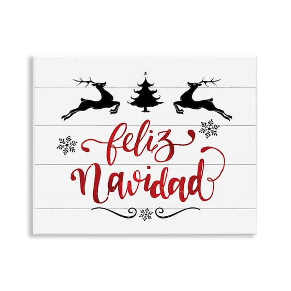 Stupell Industries Feliz Navidad Holiday Reindeer by Lettered and Lined Unframed Wall Plaque Abstract Graphic Art Print 11 in. x 14 in.