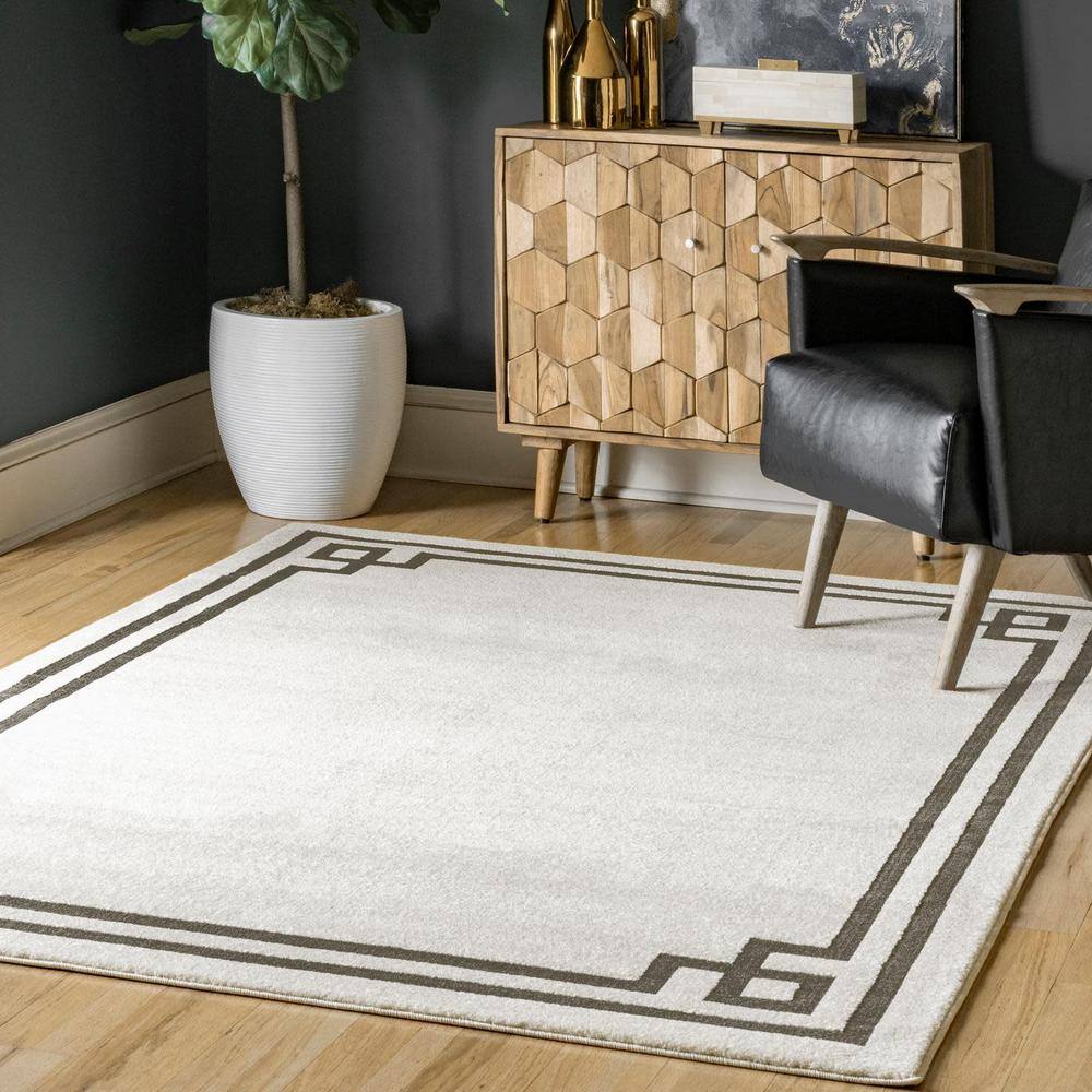 Beige and Black Rectangular Reversible Synthetic Area Rug, 5' x 7'