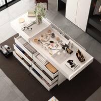 FUFU&GAGA White12-Drawers 63 in. Width Large Bedroom Dresser, Chest of Drawers with Glass Top, Openable Top Storage and 12 Drawers L-THD-020510-01+02