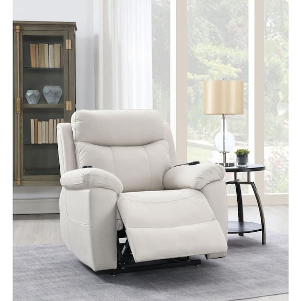 Chriki Beige Polished Microfiber Power Recliner w/Lift and Heating and Massage