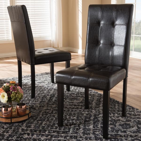 Baxton Studio Avery Dark Brown Faux, Dark Brown Faux Leather Dining Room Chairs