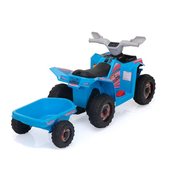 Siavonce 6V Kids Electric ATV, Toddler Ride on Car with Trailer, Music, Bluetooth and Power Display for Boys and Girls, Blue