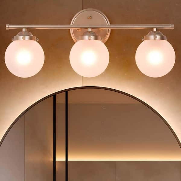 Lnc Modern Gold 3 Light Bathroom Vanity Light with Seeded Glass Globe Shades