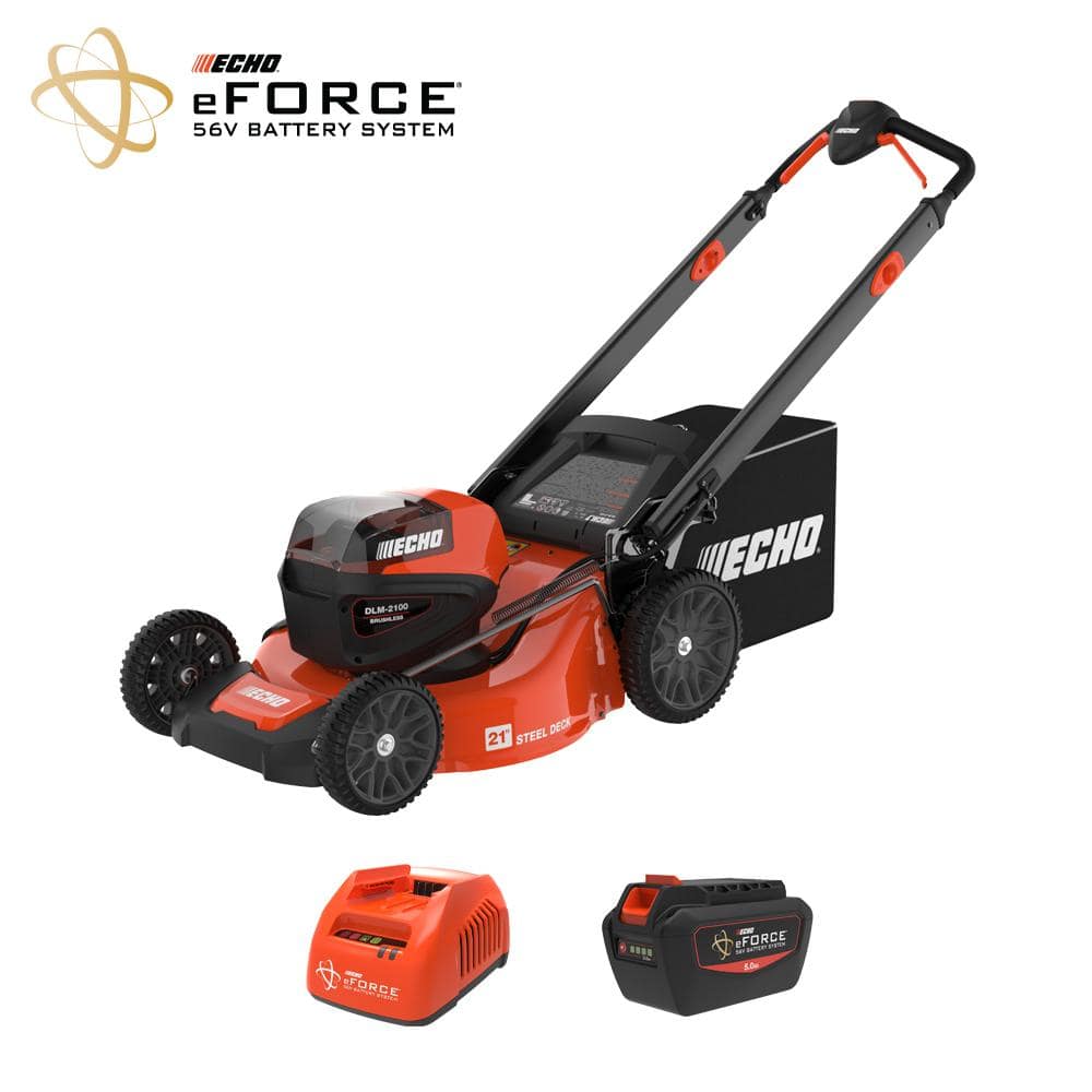 ECHO eFORCE 21 in. 56-Volt Cordless Battery Walk Behind Push Lawn Mower with 5.0 Ah Battery and Standard Charger -  DLM-2100C2