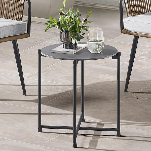 Alaterre Furniture Alburgh All-Weather 18 in. H Black Round Poly Fiber Outdoor Cocktail Table