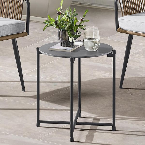 Pure Garden Alburgh All-Weather 18 in. H Black Round Poly Fiber Outdoor Cocktail Table
