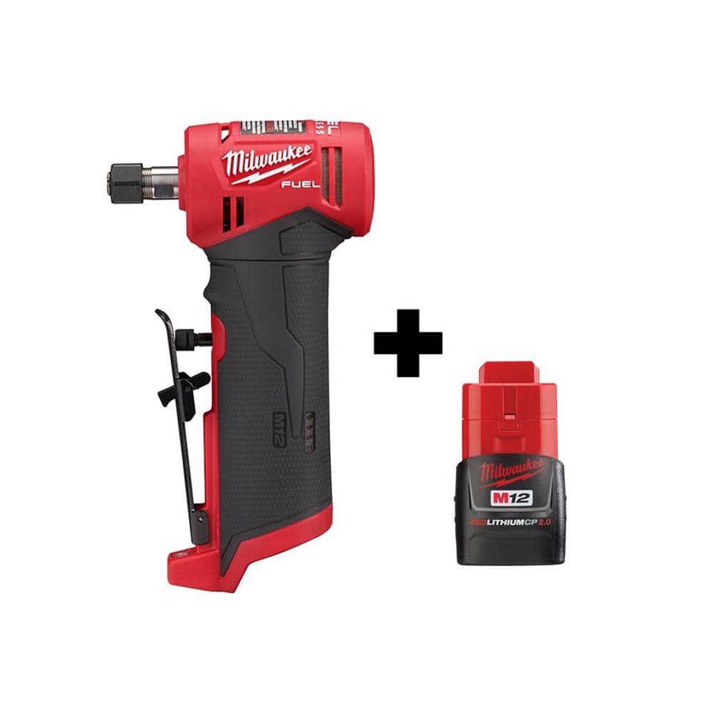 Milwaukee M12 FUEL 12V Lithium-Ion Brushless Cordless 1/4 in. Right Angle Die Grinder with M12 2.0 Ah Battery -  2485-20-48-11X