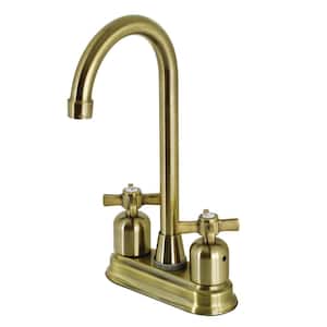 Millennium 2-Handle Deck Mount Gooseneck Bar Prep Faucets in Antique Brass