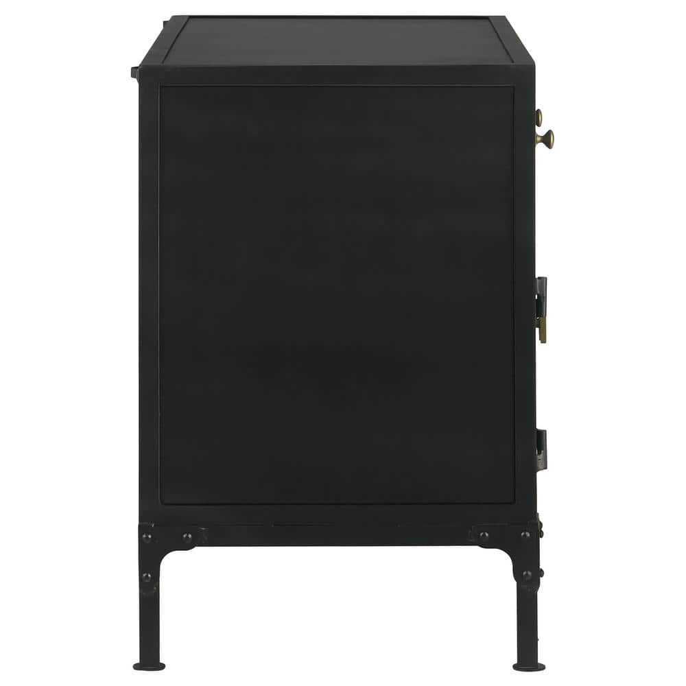 Black Metal Office Cabinet with Adjustable Shelving and Glass Doors