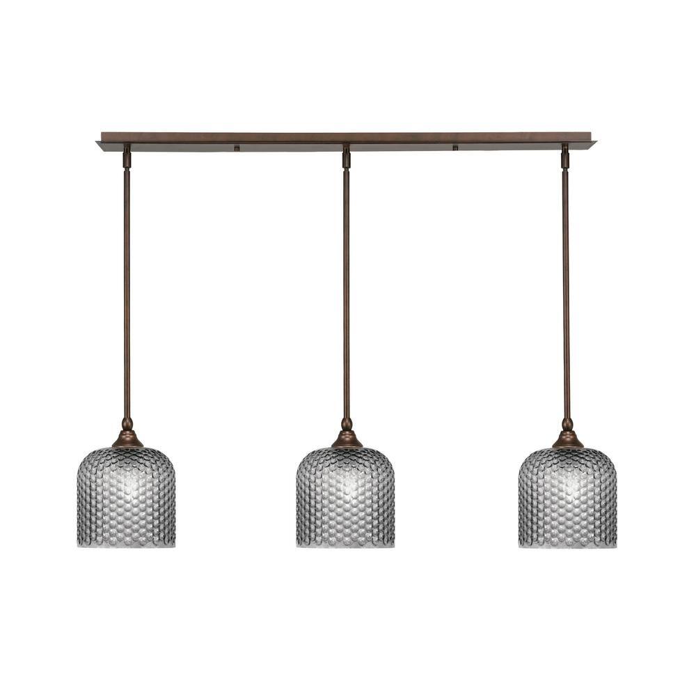 Livingston 100-Watt 3-Light Bronze Shaded Pendant Light with 7 in. Smoke Gl