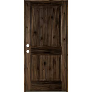 42 in. x 80 in. Rustic Knotty Alder Square Top V-Grooved Right-Hand/Inswing Black Stain Wood Prehung Front Door