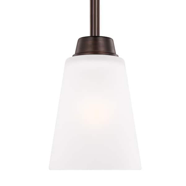 Kerrville 1-Light Bronze Traditional Transitional Hanging Mini Pendant with  Satin Etched Glass Shade