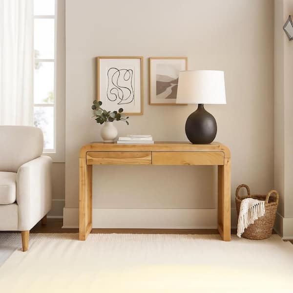 Arlow 43 in. Brown Rectangle Acacia Wood and MDF Console Table with Dual Drawer Storage